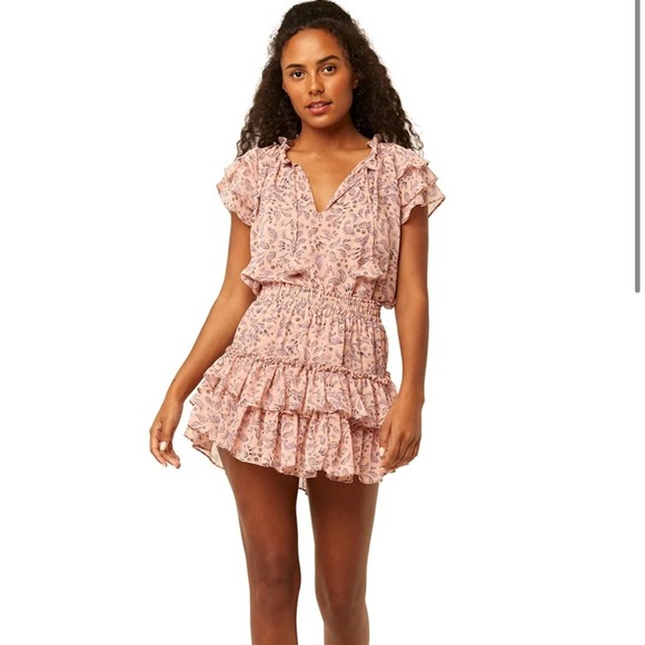 misa los angeles pink paisley chiffon skirt nahla  + top Maria set Size Medium - Picture 1 of 13